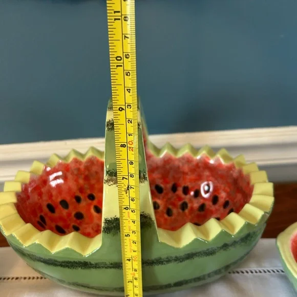 Vintage Hand Painted Watermelon Ceramic Serving Bowl & 6 Bowls Set - Picture 2 of 5